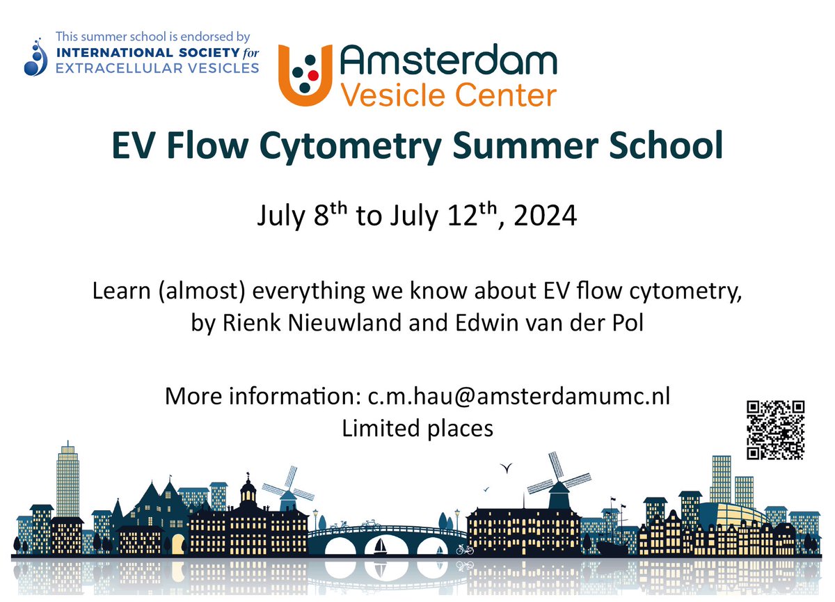 Are you struggling with your #extracellularvesicle flow cytometry experiments and would like to learn from top experts in the field? Apply for @IsevOrg endorsed “EV FC Summer School” run by Rienk Nieuwland & @Edwinvanderpol ❤️ ❤️ @IsevComms