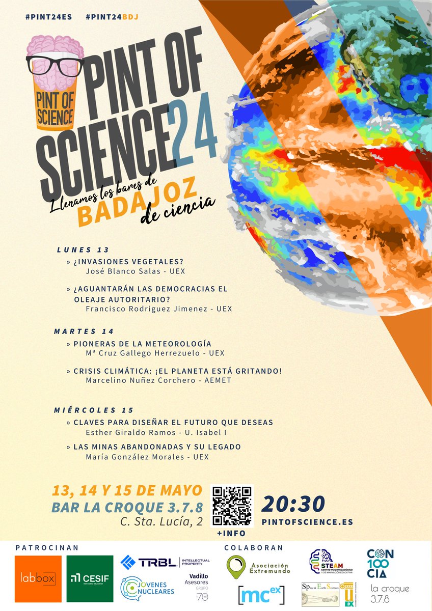 ¡Bueno, bueno, buenooo! ¡Ya queda muy poco para @pintofscienceES 2024! Desde el equipo de Badajoz os hemos preparado un cartelazo de lujo 😊 Disfruta de la Ciencia mientras te tomas una cervecita en La Croque 3.7.8. #pintofscience #Pint24ES #cienciabadajoz