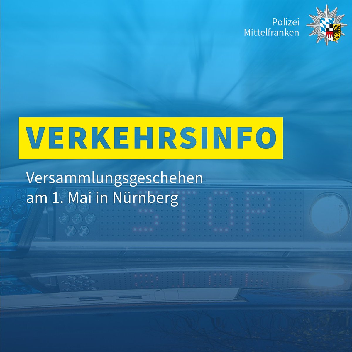 Für Mittwoch, den 1. Mai, sind im Stadtgebiet von #Nürnberg mehrere Demonstrationen angemeldet. Verkehrsteilnehmer müssen mit Beeinträchtigungen rechnen. polizei.bayern.de/aktuelles/pres…