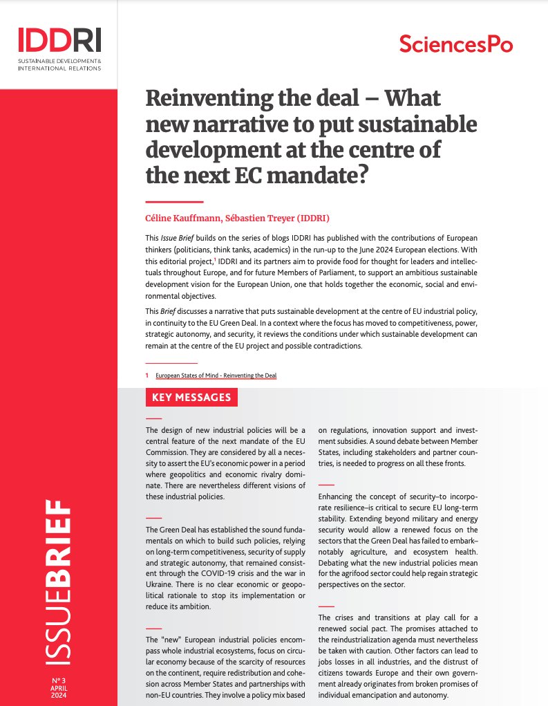 [NEW] #EuropeanElections - This Issue Brief discusses a narrative that puts sustainable development at the centre of EU industrial policy, in continuity to the #EUGreenDeal. In a context where the focus has moved to competitiveness, power, strategic autonomy, and security, it…