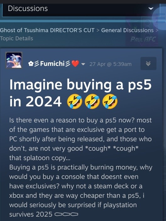 Paul_AFC's tweet image. He/she has point though right? Especially considering there's no 1st party games until next year!
#JustSaying #SteamForum #SaveYourMoney