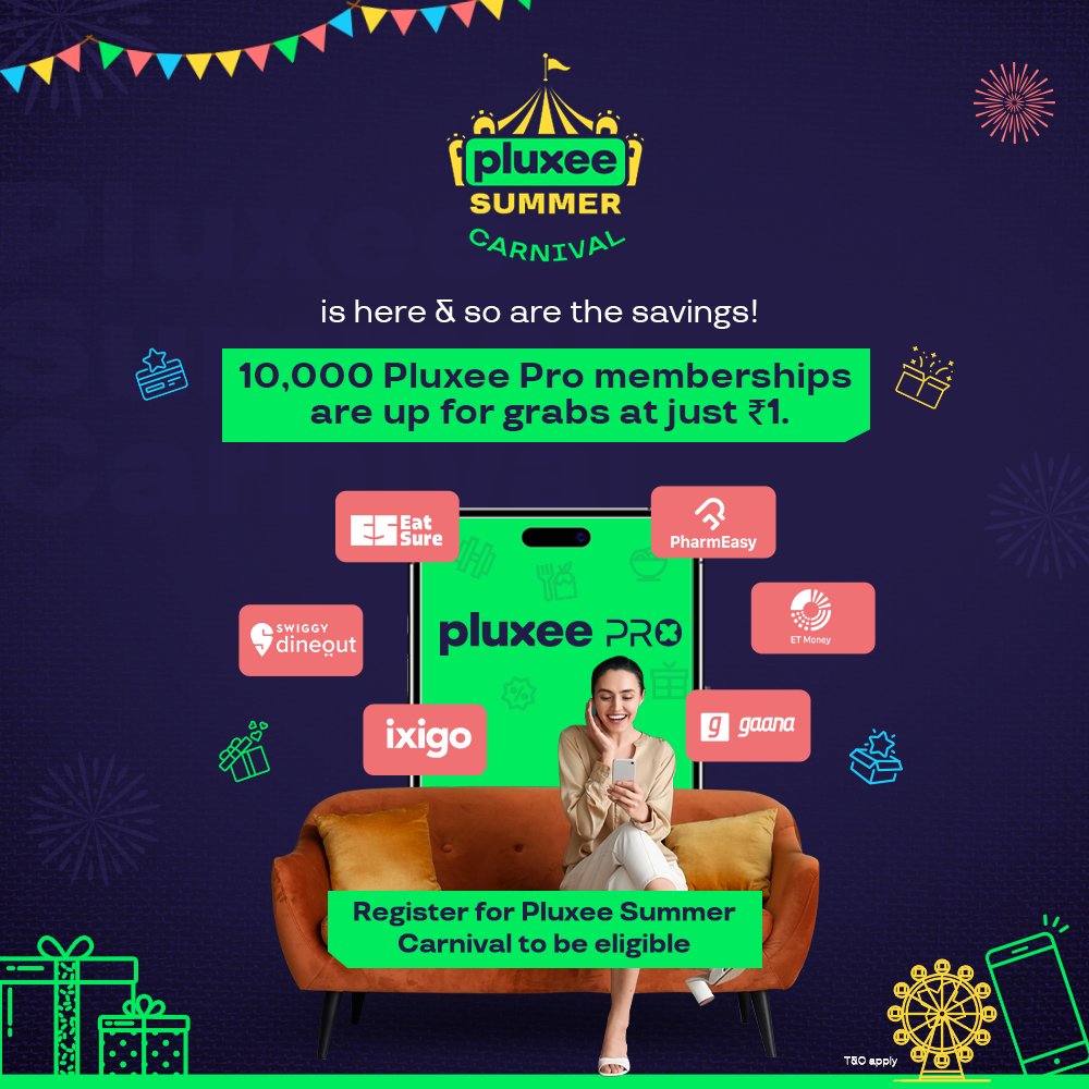 Dive into the excitement of the Pluxee Summer Carnival and stand a chance to win exclusive Pluxee Pro memberships at only ₹1!

Register now for the ultimate summer experience! sodexo.in/summer-carniva…
 
#PluxeePro #SummerCarnival