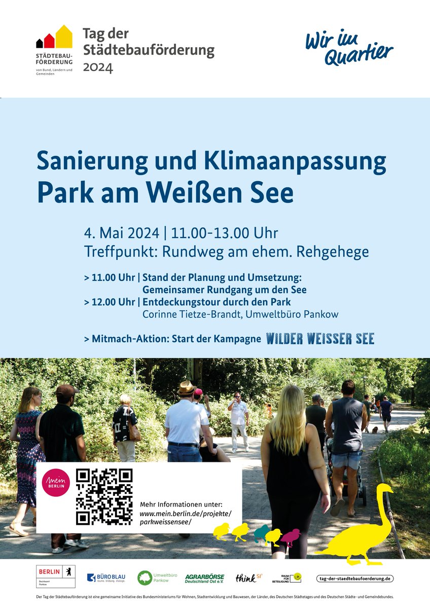 Park am #WeissenSee: Am „Tag der Städtebauförderung“ will das @BA_Pankow mit einem Rundgang auf die Bedeutung als Heimat für #Wildtiere aufmerksam machen. Für die #Klimaanpassung sind Schatten spendende, große Bäume notwendig. mein.berlin.de/projekte/parkw… #AnimalAidedDesign