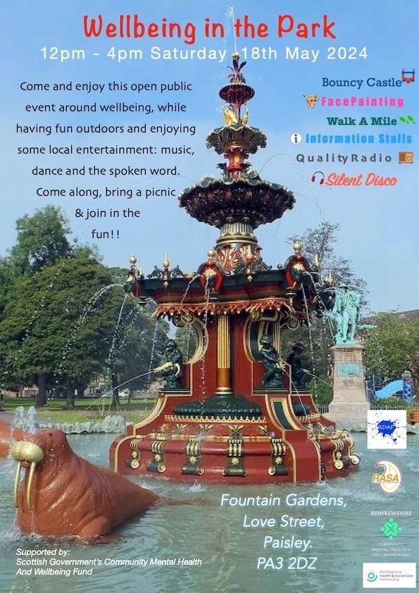 The hugely successful 'Wellbeing in the Park' returns this year on Saturday 18th May 12 - 4pm.  A fantastic afternoon of music, dance, local entertainment and the spoken word.