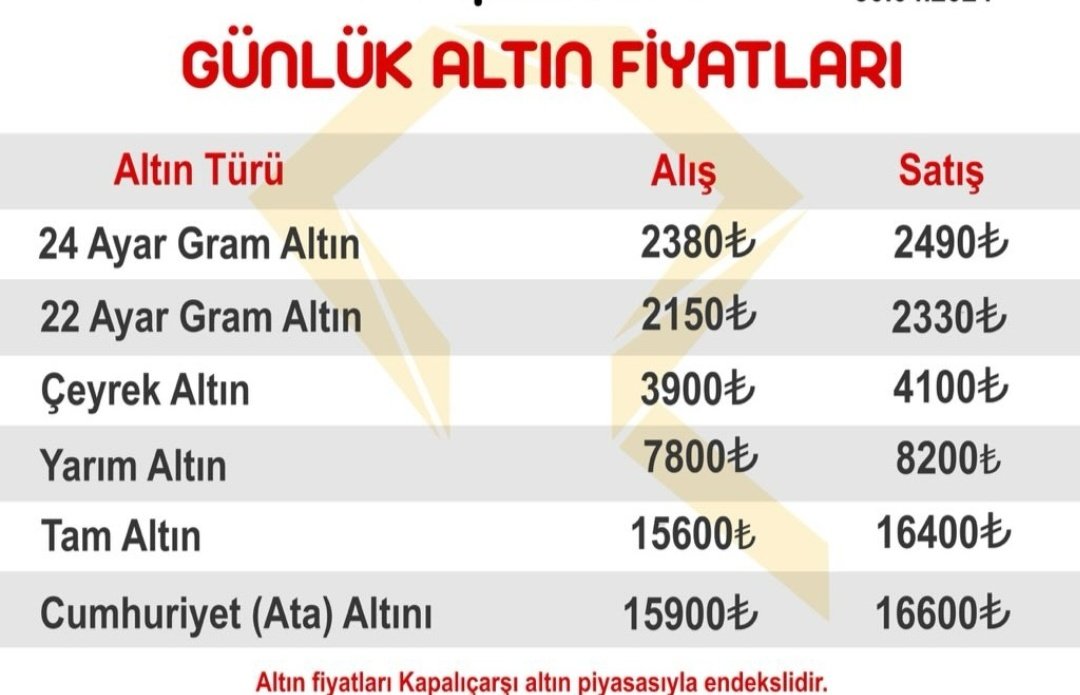 30 Nisan Salı  Altın Fiyatları -
 #altın #çeyrekaltın #gramaltın #onsaltın #altınfiyatı #altınfiyatları #ons #gram