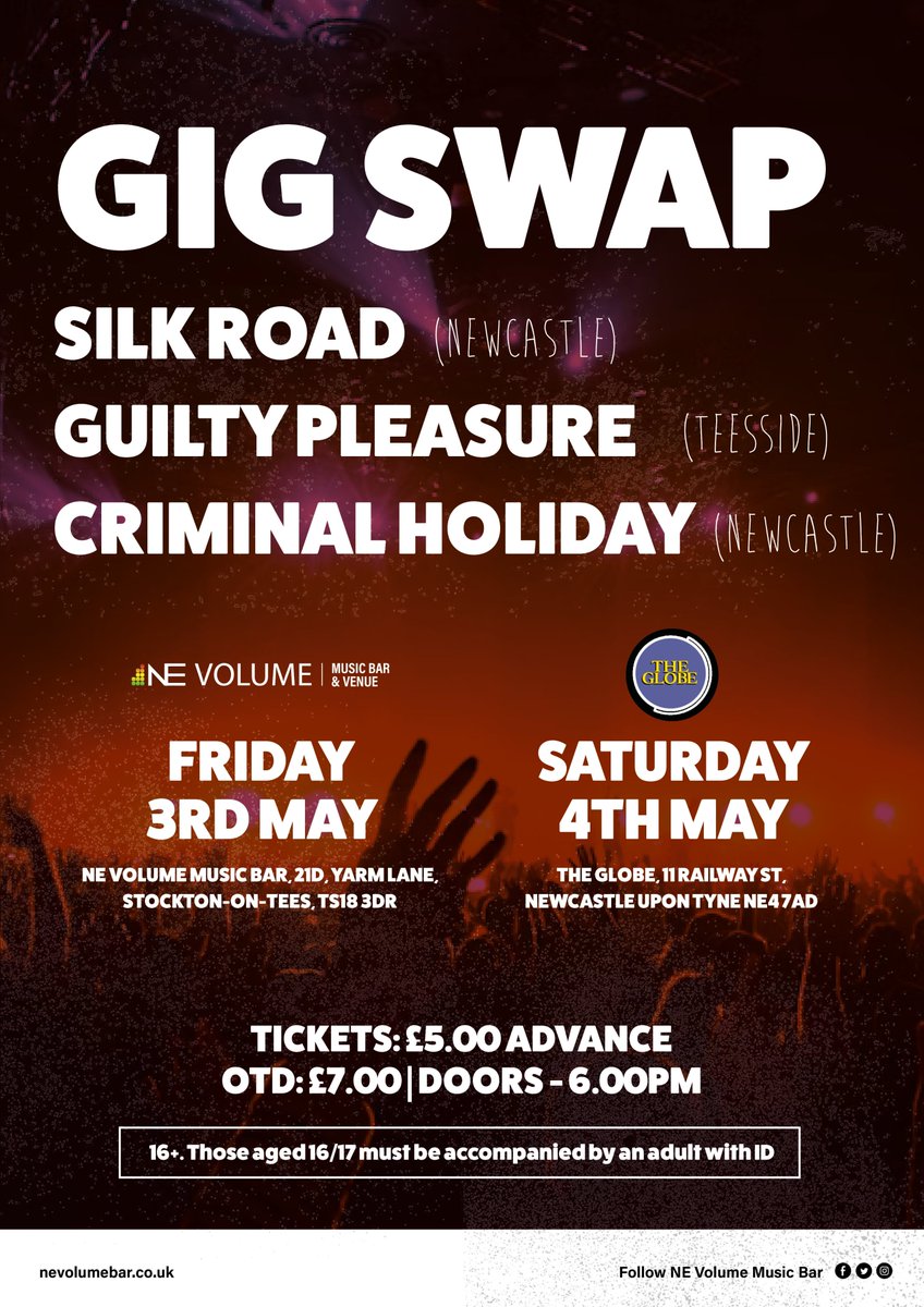 We once again team up with @theglobene4 in #Newcastle as part of our ‘Gig Swap’ initiative, giving local bands the chance to play in other towns/cities across the region. Tickets for Stockton: seetickets.com/event/gig-swap…