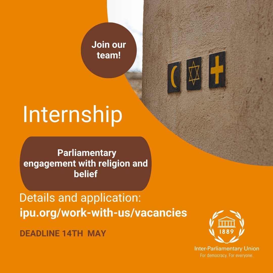 The #IPU is seeking applications for an #intern to support work on #religion and belief. This position can be performed remotely in the CET/CEST time zone, or in a hybrid arrangement. Interested? Find out more ➡️ipu.org/work-with-ipu/…