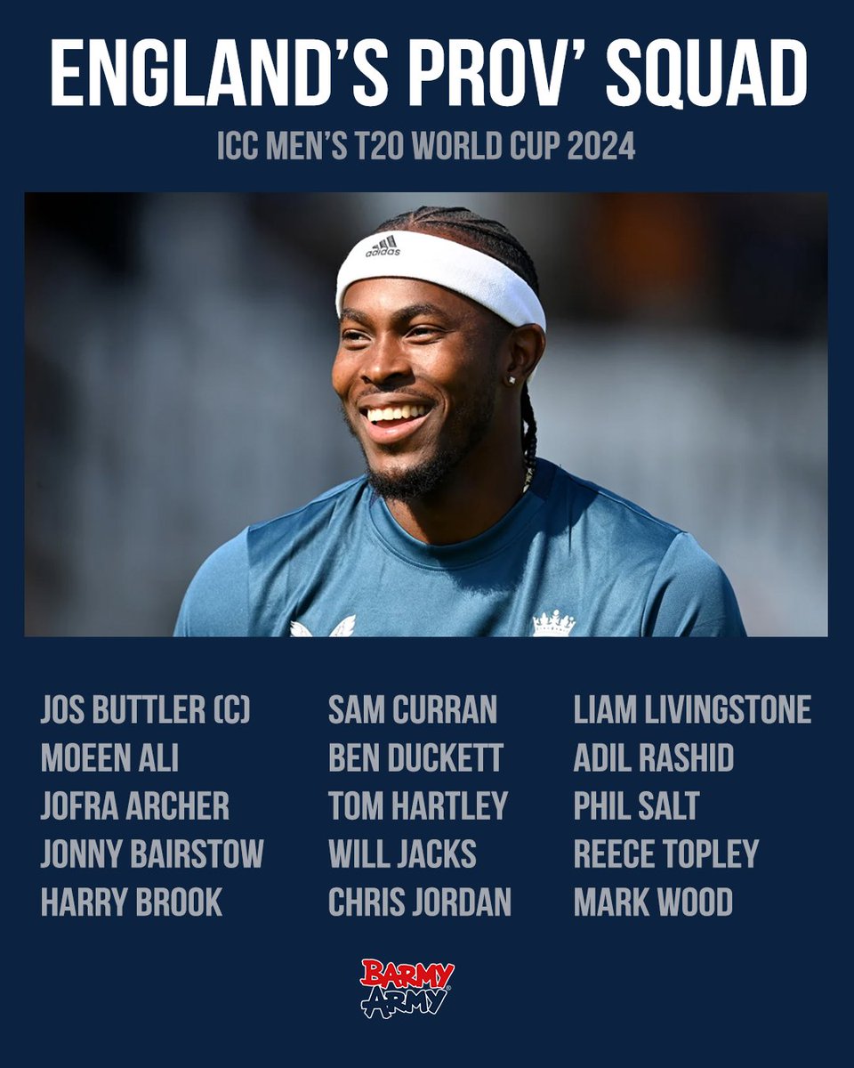 🚨 BREAKING NEWS 🚨

England name their provisional squad for the ICC Men's T20 World Cup 2024 ⬇️