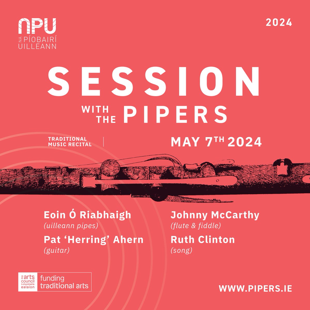 Join us for #SessionwiththePipers in @Cobblestonedub Tues 7th May with Eoin Ó Riabhaigh, Johnny Mc Carthy, Pat 'Herring' Ahern & Ruth Clinton!

Tickets: loom.ly/NhRtXiQ

#napiobairi #uilleann #sharingthesound @artscouncil_ie
