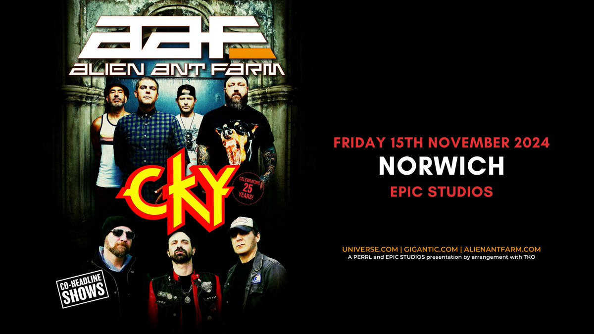 📣 JUST ANNOUNCED: Co-headlining in Norwich this November, we are pleased to present @alienantfarmAAF + @ckymusic Those signed up to our mailer will have received pre-sale access already General sale Thurs 2nd May @ 10am 🎫 ow.ly/vyjH50RqF6T