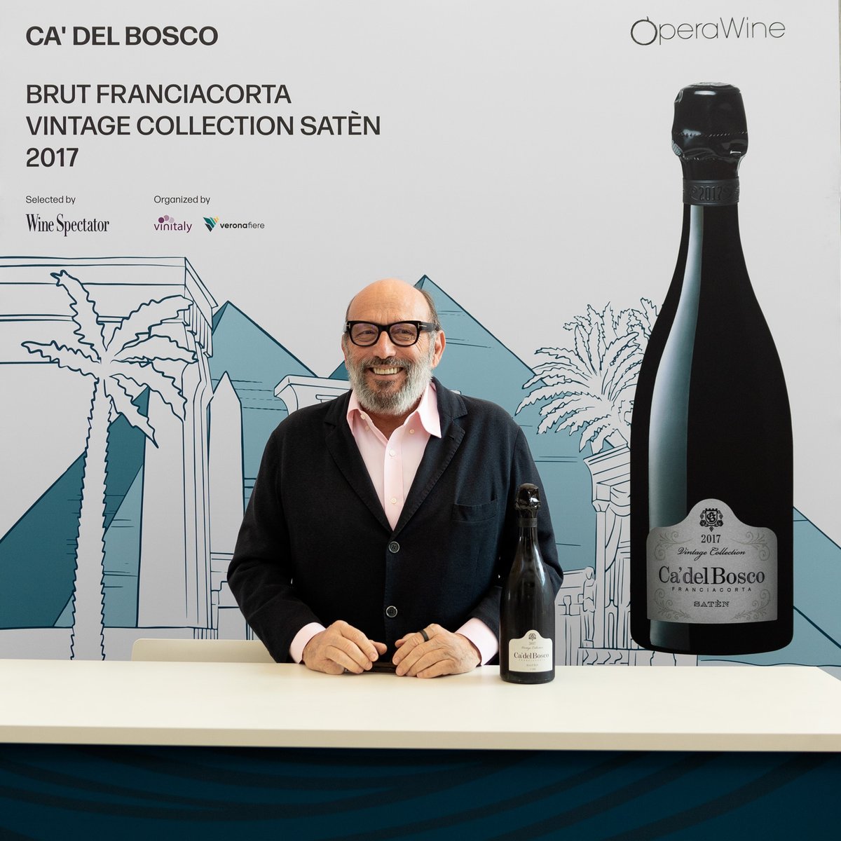 Here is the portrait of @CadelboscoITA, one of the great Italian producers selected by Wine Spectator for #OperaWine2024. During this year's Grand Tasting, they shared with guests their Brut Franciacorta Vintage Collection Satèn 2017. Congratulations! #WineSpectator #Vinitaly2024