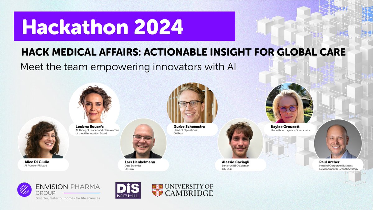 Meet the Envision Pharma Group team at Hack Medical Affairs! We're thrilled to introduce the talented team of experts who will be guiding and supporting the attendees at our upcoming 'Hack Medical Affairs: Actionable Insight for Global Care' hackathon event on May 8! #AI