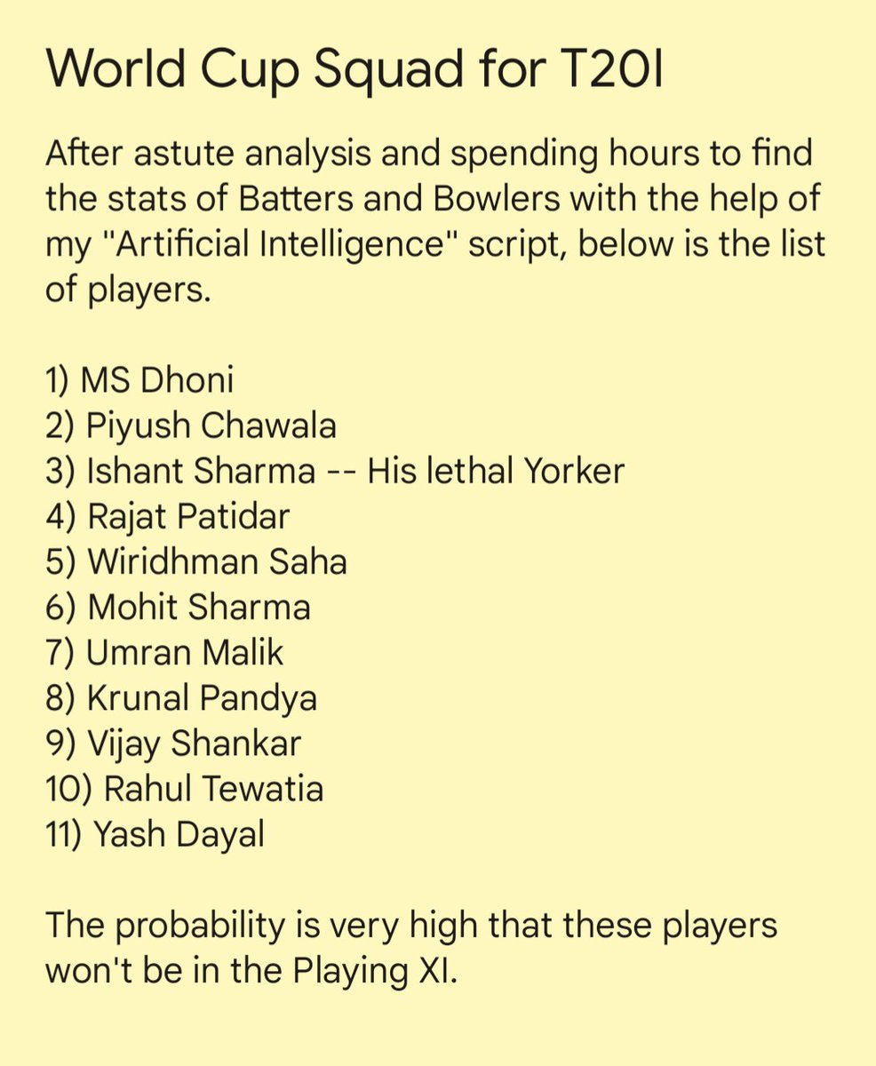 Finally my AI script executed successfully on AWS and gave the list. #T20WorldCup24 #JayShah