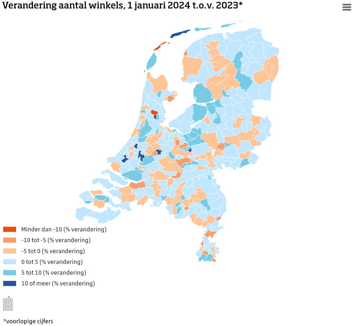 In twee derde van de gemeenten waren er begin 2024 meer winkels dan een jaar eerder. Lees meer op: cbs.nl/?sc_itemid=3d5…