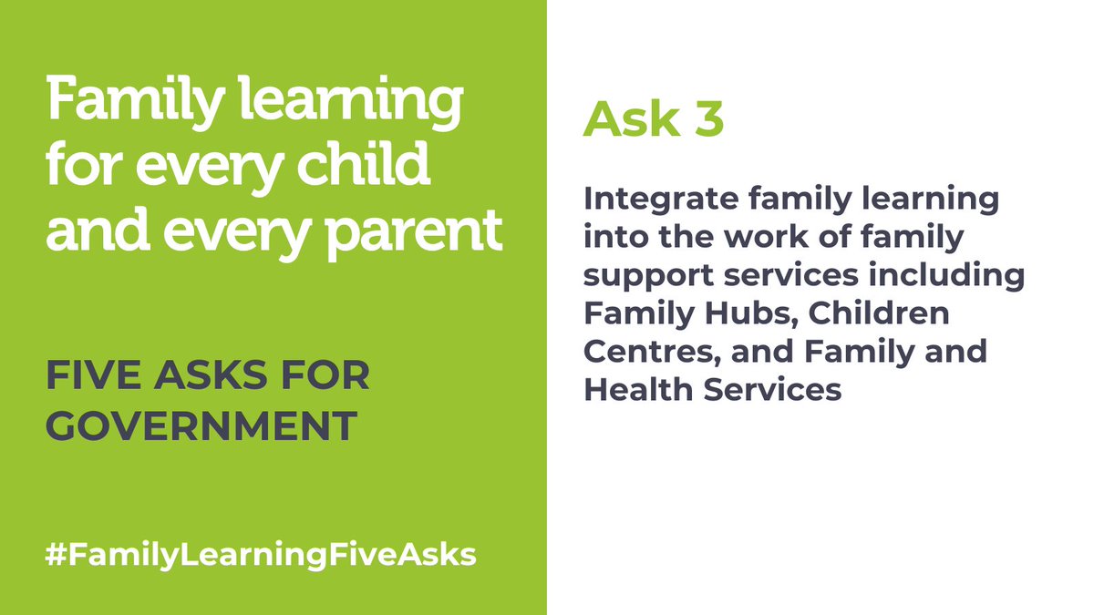 By integrating family learning in family support services’ strategies and activities, we can help more families benefit. Read our #FamilyLearningFiveAsks proposals for a bigger and better family learning system: bit.ly/FamilyLearning…