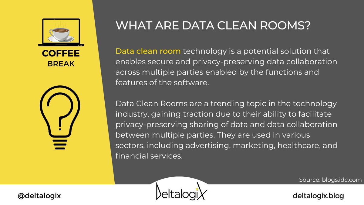 Data Clean Rooms transform security into opportunity: they protect privacy, unlock transparent collaborations, and empower detailed analyses, all while fully complying with regulations. Discover tips for #smart #data sharing on @DeltalogiX▶️buff.ly/3yXkIVH #cybersecurity