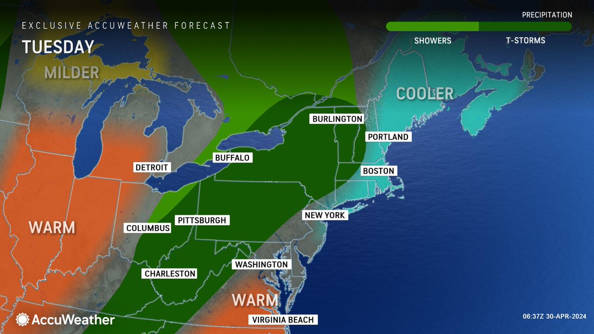 WEATHER @accuweather Tuesday • Today-Early showers and a thunderstorm. Some late day sun. High 62. • Tonight-Low clouds. Low 48. • Wednesday-Partly sunny and warm. High 71.