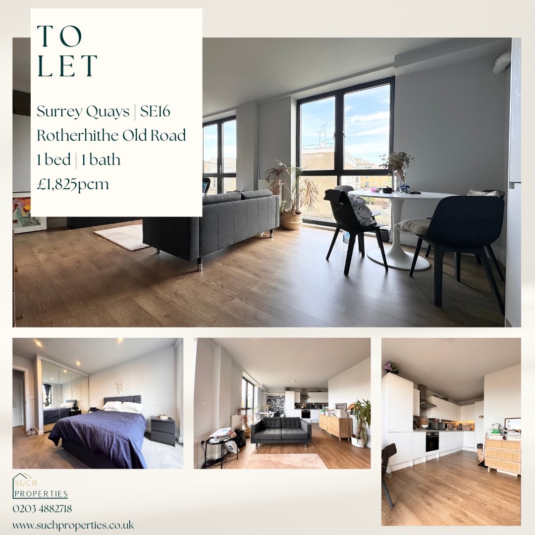 TO LET : Surrey Quays, #SE16
1 Bed, 1 Bath, £1,825

Features:
- Spacious open-plan living area
- Fully equipped kitchen
- Stylish bathroom
- Generously sized bedroom with storage
- Secure entry system and elevator

Contact us at 0203 4882718 to arrange a viewing.