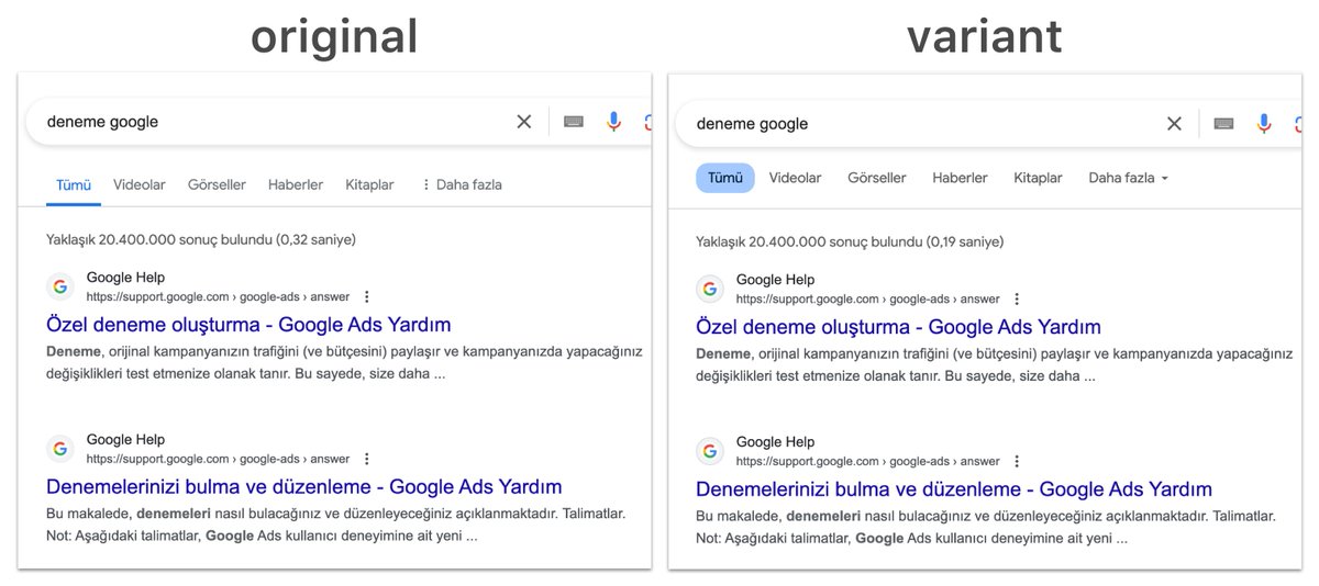 ✅ Google running an A/B test on search result page.

Test variant shows the selection of elements such as 'All', 'Videos' and 'Pictures' as a filled buttont.

#CRO #Experimentation #ABTesting