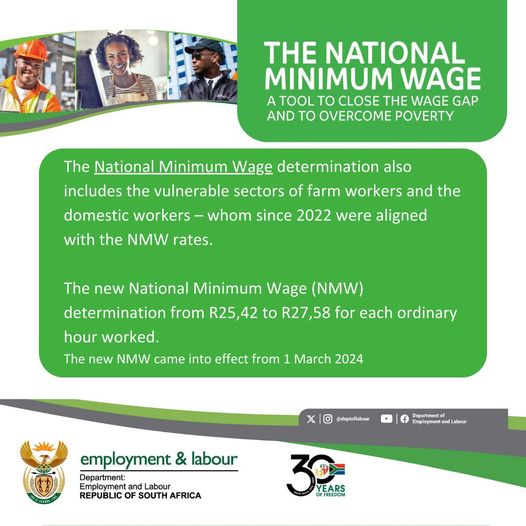 #NationalMinimumWage determination also includes the vulnerable sectors of farm workers and the domestic workers - whom since 2022 were aligned with the NMW rates.
@deptoflabour @DistrictRand @MerafongCityLM @RandWestCity1