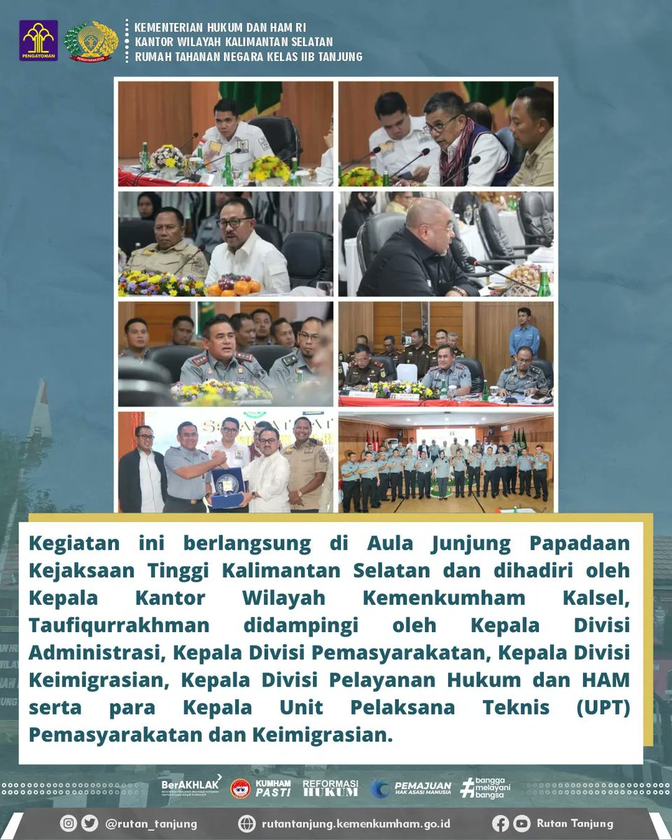 Karutan Tanjung Ikuti Kegiatan Kunjungan Kerja Reses Masa Persidangan IV Tahun Sidang 2023-2024 Anggota DPR RI Komisi III
#KumhamKalsel
#Taufiqurrakhman
Kanwil Kemenkumham Kalsel
Taufiqurrakhman