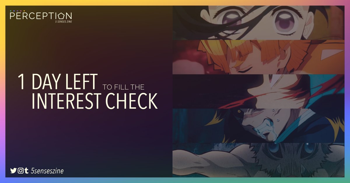 👂forms.gle/WwS7uHe5JdneeD…👂

Shout your thoughts louder than thunder because it's the last day of the interest check for our zine themed around Demon Slayer's 5 Senses!