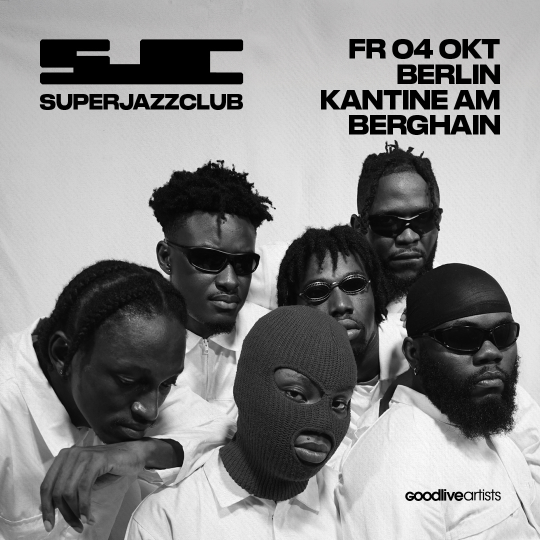 Das ghanaische Musikkollektiv @SuperJazzClub kommt im Oktober für eine exklusive Show nach Berlin! 🎶 🎟️ Tickets gibt es ab Donnerstag hier auf Ticketmaster: bit.ly/3QpPMJv
