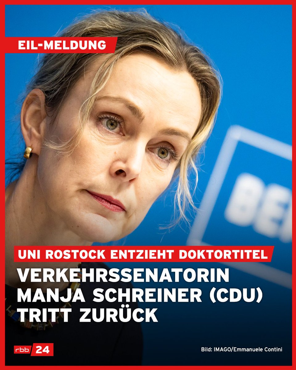 +++ Die Universität Rostock hat die Doktorarbeit der Berliner Verkehrssenatorin Manja Schreiner (CDU) nach Plagiatsvorwürfen geprüft - und ihr den Doktortitel entzogen.