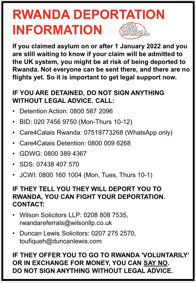We have updated our Rwanda deportations information leaflet. Further feedback welcome (please DM). Please share + print the leaflet in your organisations, networks and communities. Our updated resource for reporting centre solidarity is also here: cryptpad.fr/pad/#/2/pad/vi….