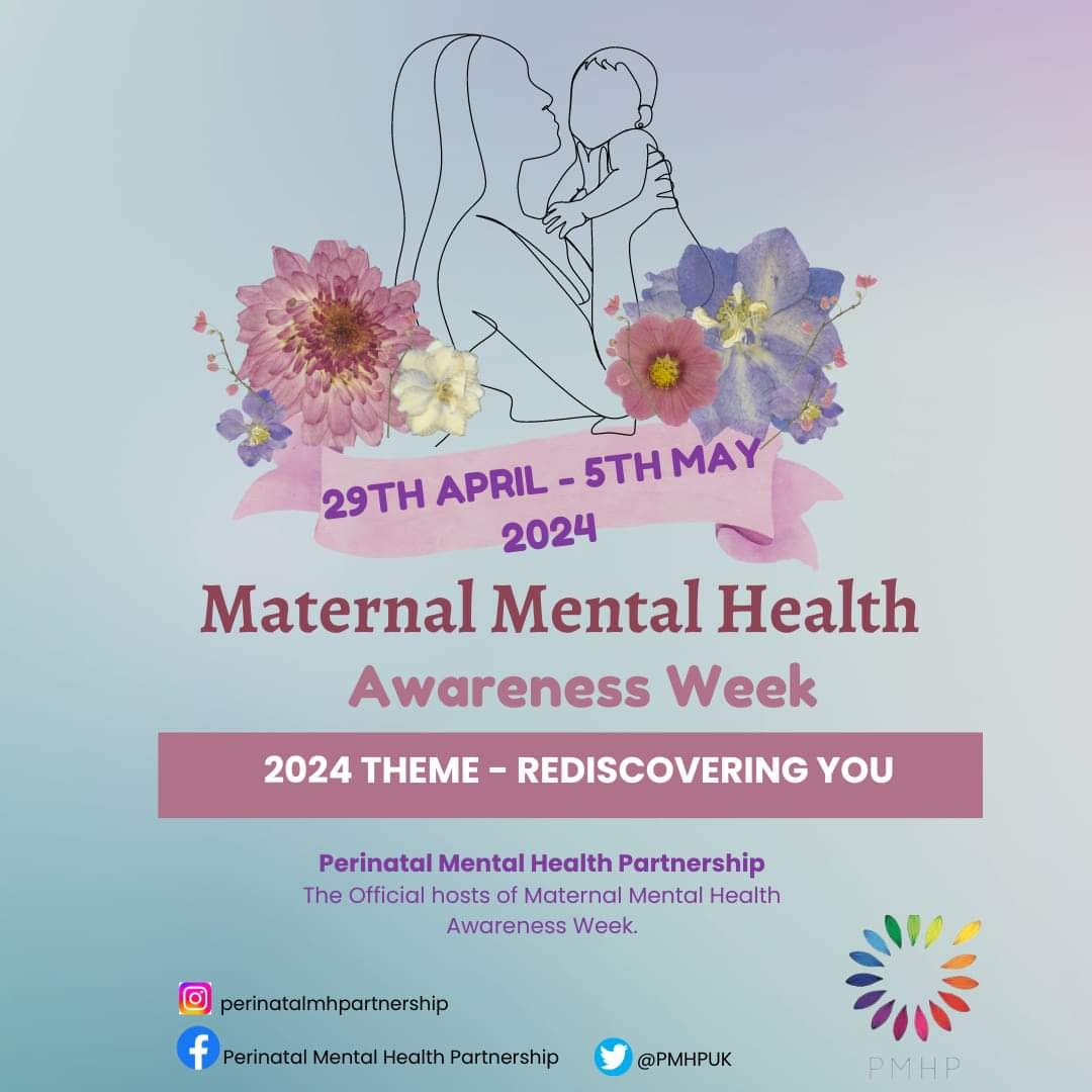 It's Maternal Mental Health Awareness Week 29 April - 5 May 2024 This year's theme is Rediscovering You. Take a look at the themes for this week - maternalmentalhealthalliance.org/about-maternal…