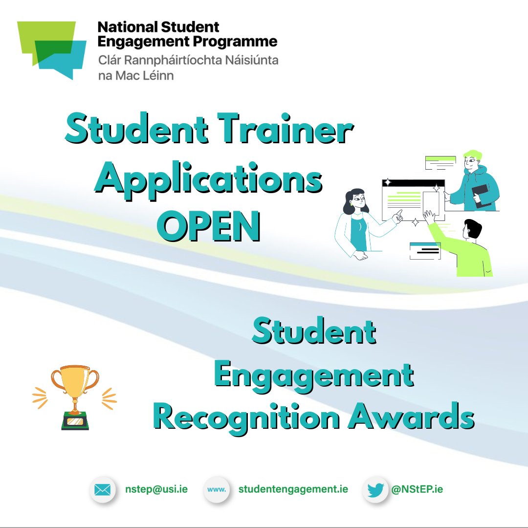 Submissions for our Student Engagement Recognition Awards are CLOSING this Friday!😱Don't miss out on your application. Find out more 👇 studentengagement.ie/awards/ Our call for new Student Trainers are OPEN! Check out the role and apply here 👇 studentengagement.ie/2024/04/22/stu…