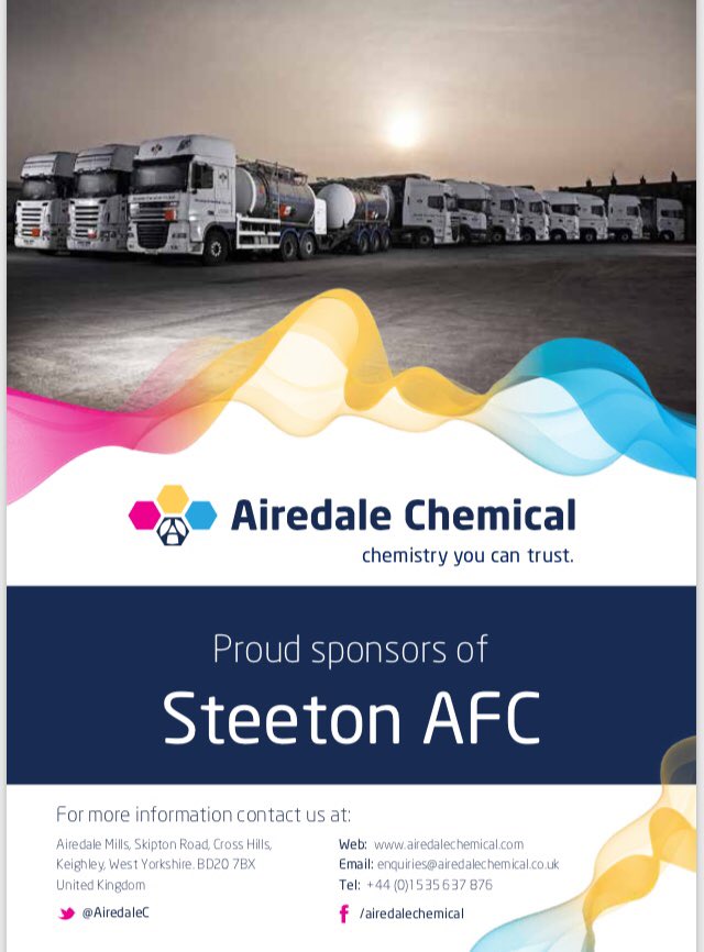 🤝 SPONSOR | Massive thank you to @Airedale_group for their sponsorship of the club and being our match sponsors this season.

An industry leading supplier and manufacturer of general chemicals, surfactants, phosphates and phosphonates.

Info ➡️ airedale-group.com

#chevrons