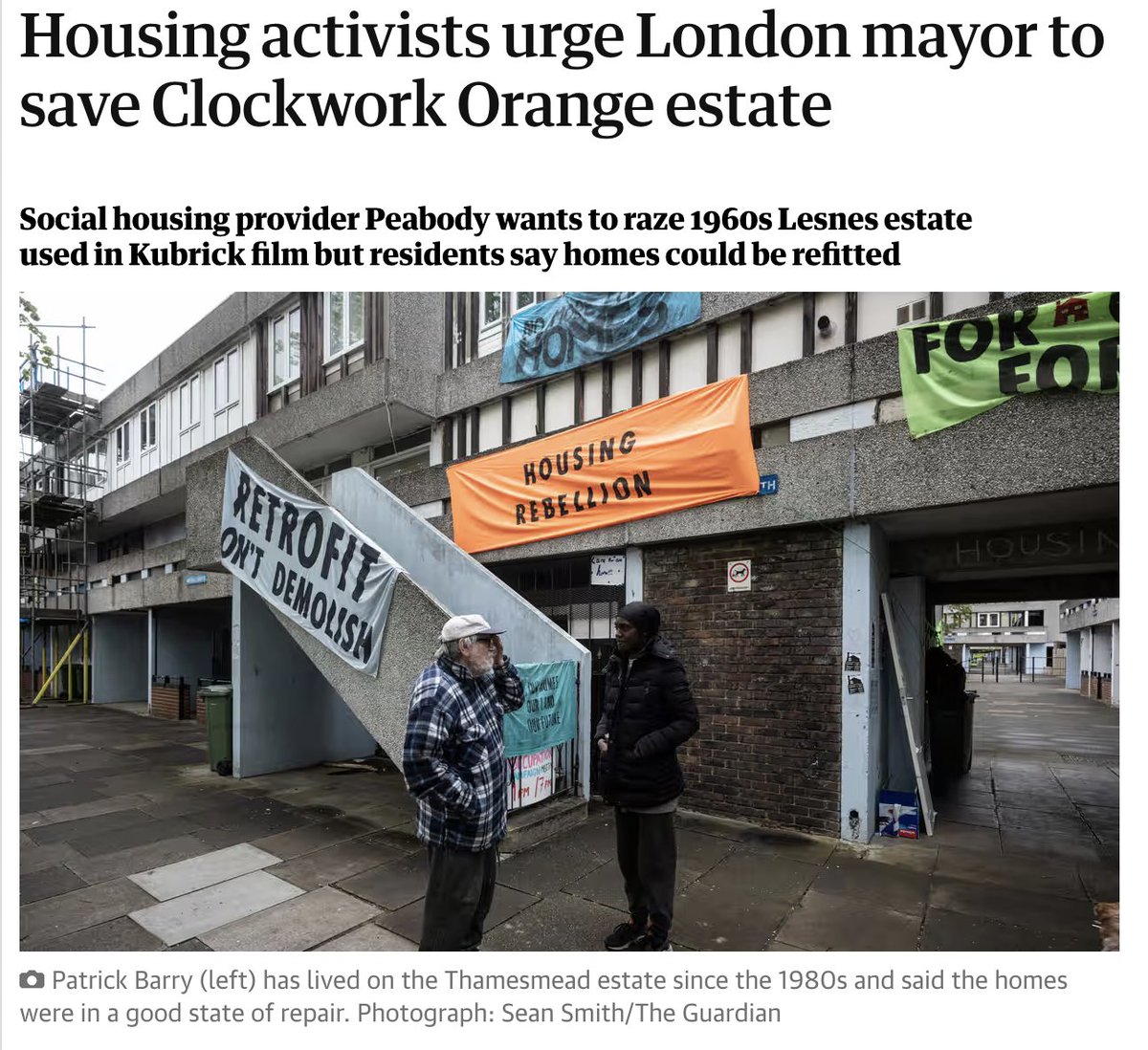 It's good that the Guardian is covering this campaign to resist estate demolition in Thamesmead but this might not be the most helpful way to refer to it theguardian.com/society/2024/a…