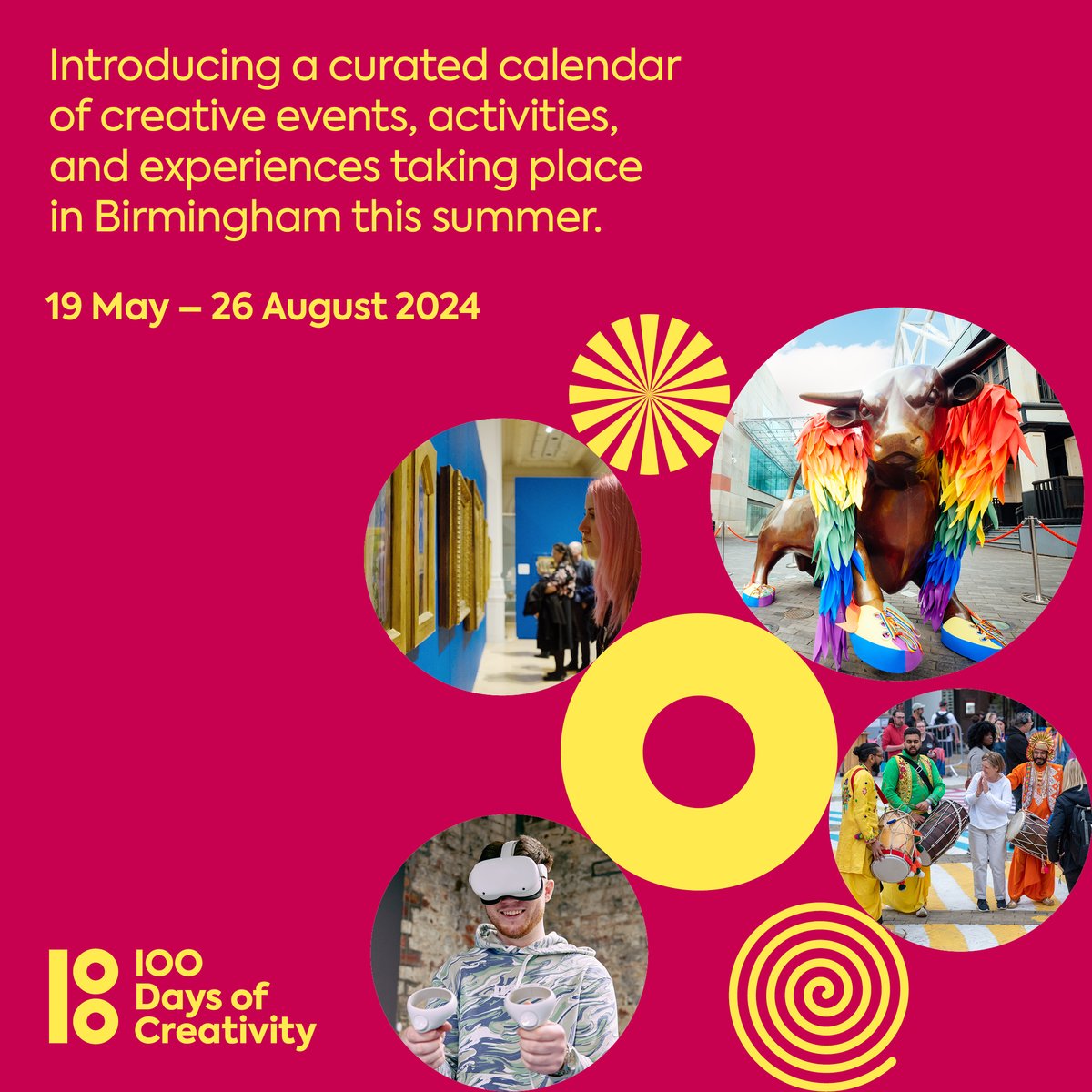 100 Days of Creativity 🗣️ Get ready to explore 100 Days of Creativity. An extensive programme of artistic events & activities in Birmingham this summer, taking place across the city every day from Sunday 19 May to Monday 26 August for everyone to enjoy. visitbirmingham.com/100daysofcreat…