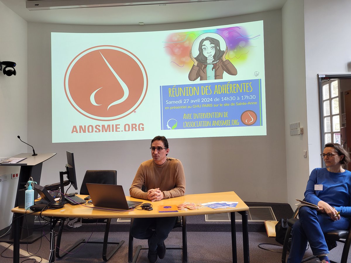 Ce samedi 27 avril, réunion des adhérentes au sein du @GhuParisPARIS, pour parler anosmie.  Avec l'association @Anosmie_org .org, et le Pr Johan Pallud, neurochirurgien.  #méningiomes #anosmie