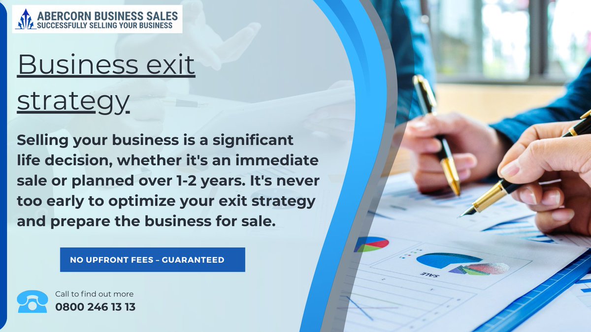 The decision to sell your business, whether promptly or in a 1-2 year span, holds great importance. It's advisable to enhance your exit strategy and ready the business for sale at the earliest opportunity.

Link: abercornbusinesssales.com/business-exit-…

#businessbrokerUK #sellingyourbusiness