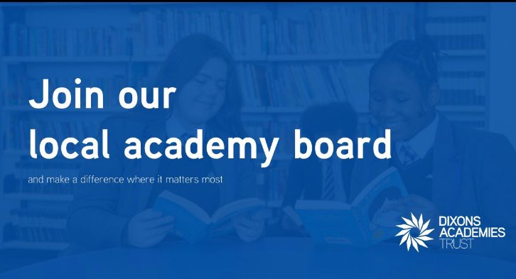 Are you passionate about making a difference in your community? We're looking for enthusiastic individuals to join our local academy board as an ambassador. Dixons Academies Trust | Governance @DixonsAcademies dixonsat.com/about/governan…