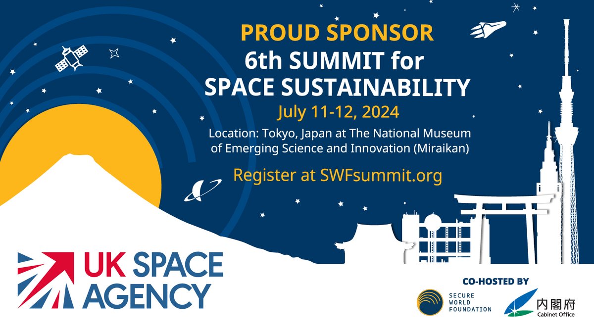 We are pleased to be sponsoring @SWFoundation's 6th Summit for #SpaceSustainability. 🌍 

Join us in Tokyo on 11 - 12 July to discuss solutions for a sustainable future in space. 

Early bird registration is open now 👉 swfsummit.org

#SWFSummit24