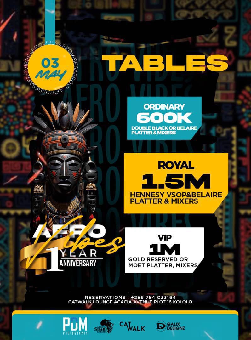 The tables that will be at the #Afrovibes anniversary this upcoming Friday start from 600k to 1.5M Ball like a royal this upcoming Friday by calling 0754033164 to book your table