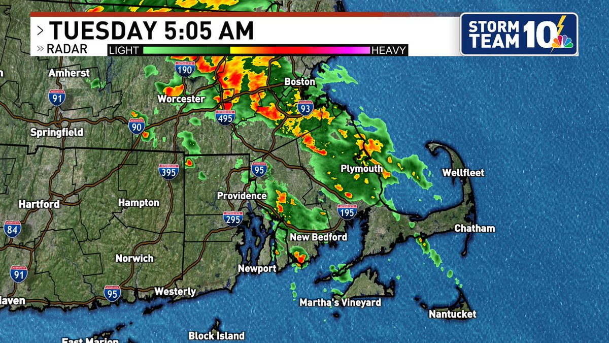 5AM; Steadiest rain into #MA but some isolated showers in east bay and along 195 heading east. Radar: turnto10.com/weather/radar