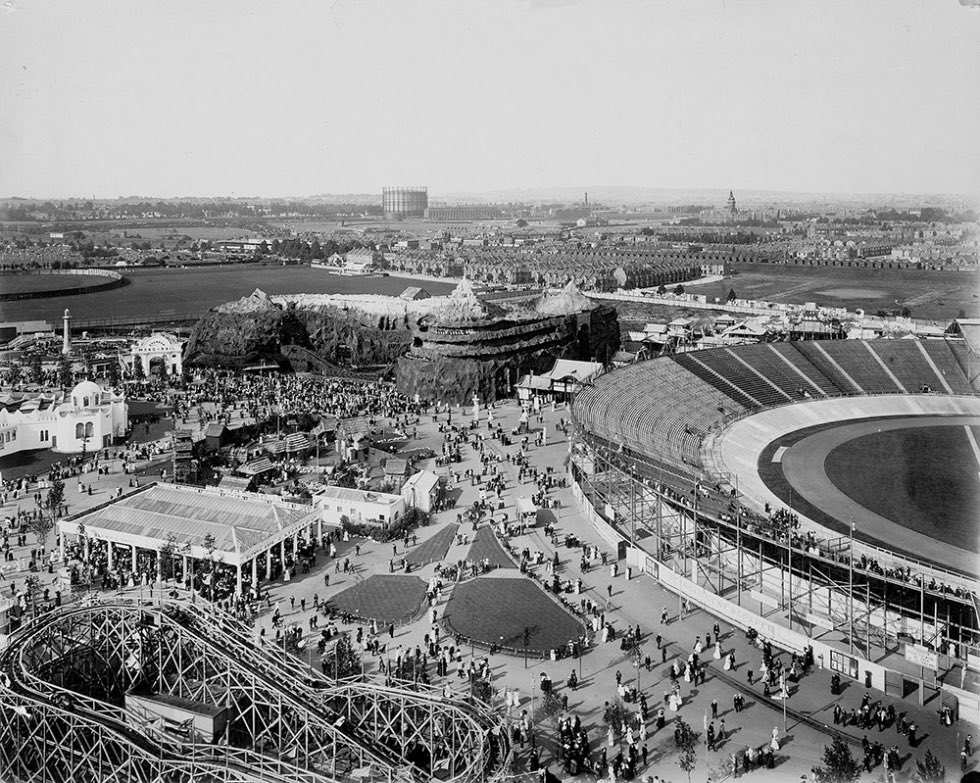 A fascinating view across White City in 1910 when the Japan British Exhibition was showing. See the tower of St Charles Hospital in the distance.