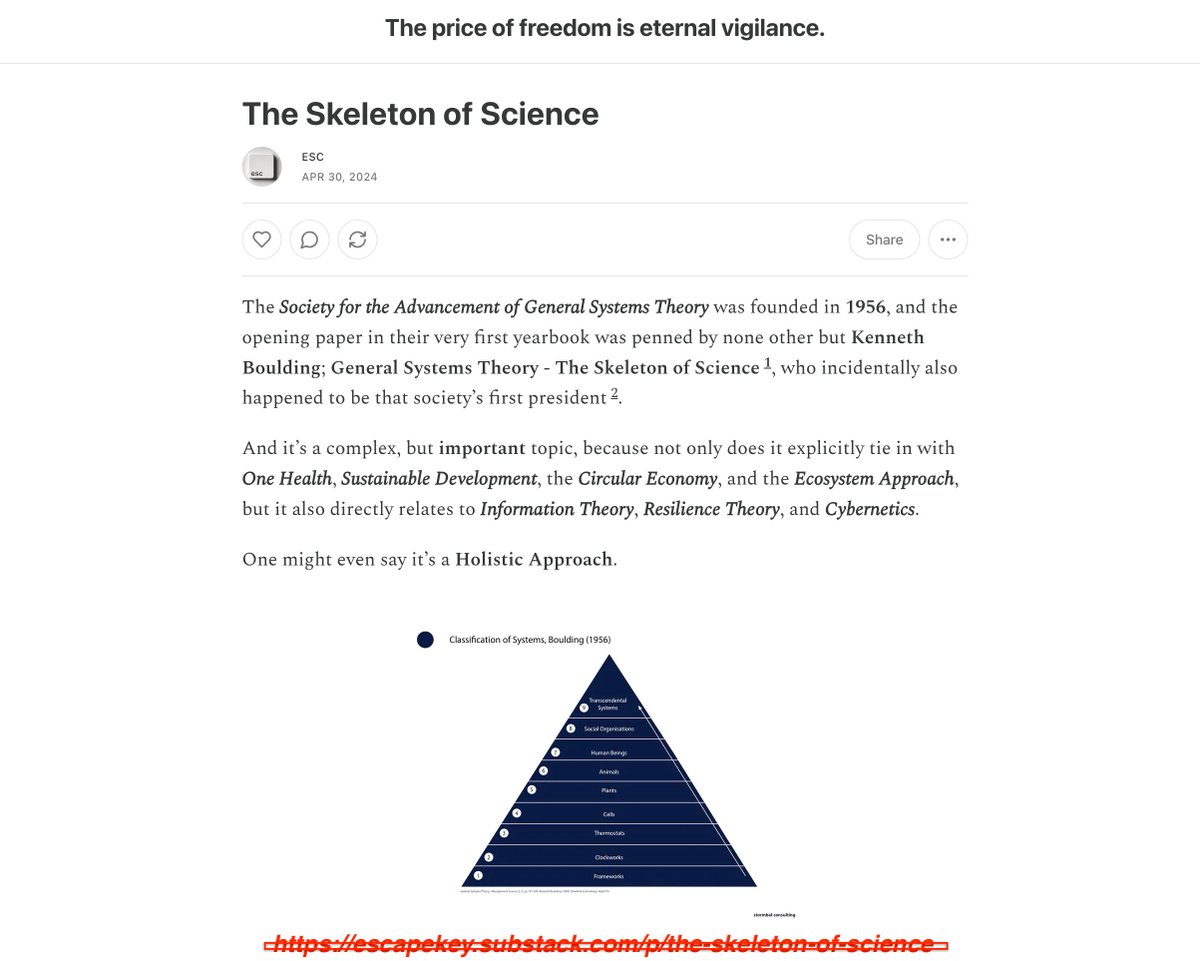 In order to get to 2024, we have to start in 1956. Because 'The Economics of the Coming Spaceship Earth' was not the only paper by Kenneth Boulding.

General Systems Theory - The Skeleton of Science

linkinbio