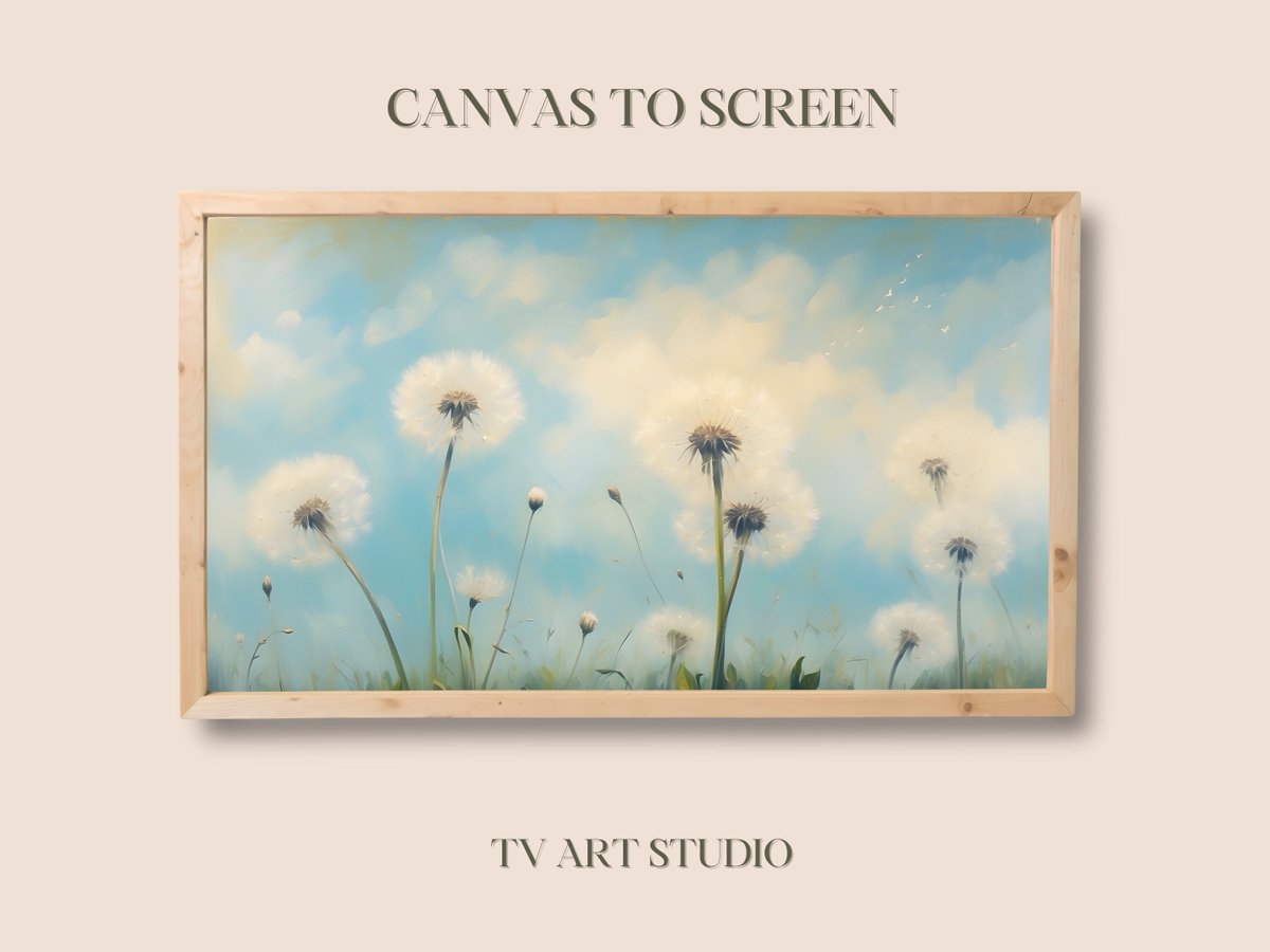Frame Tv Art - Dandelions and Blue Sky - Spring Floral - Tv art for Samsung Frame TV - 4K TV Wallpaper - Digital Download tuppu.net/1e9d1a12 #CanvastoScreen #Etsy #InstantDownload