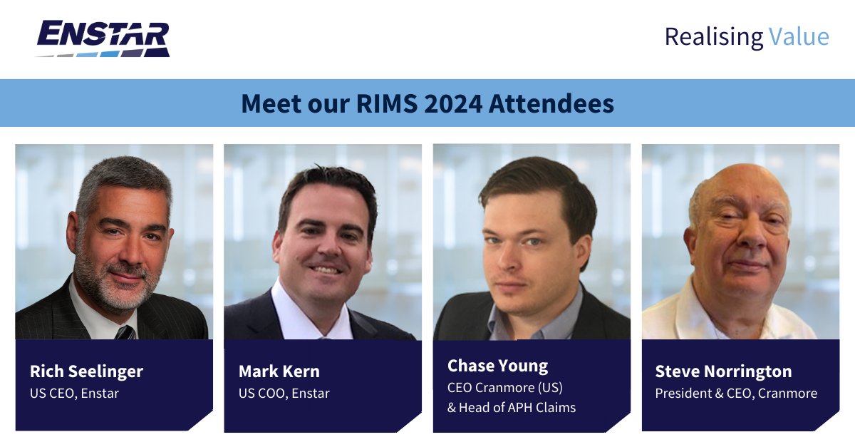 RIMS 2024 is fast approaching! If you’re attending this year, be sure to pop by our stand (1914) for a chat with our @enstargroup and Cranmore attendees: Rich Seelinger, Mark Kern, Chase Young and Steve Norrington. #RIMS2024 #Reinsurance #Legacy #RunOff #PeopleAtEnstar