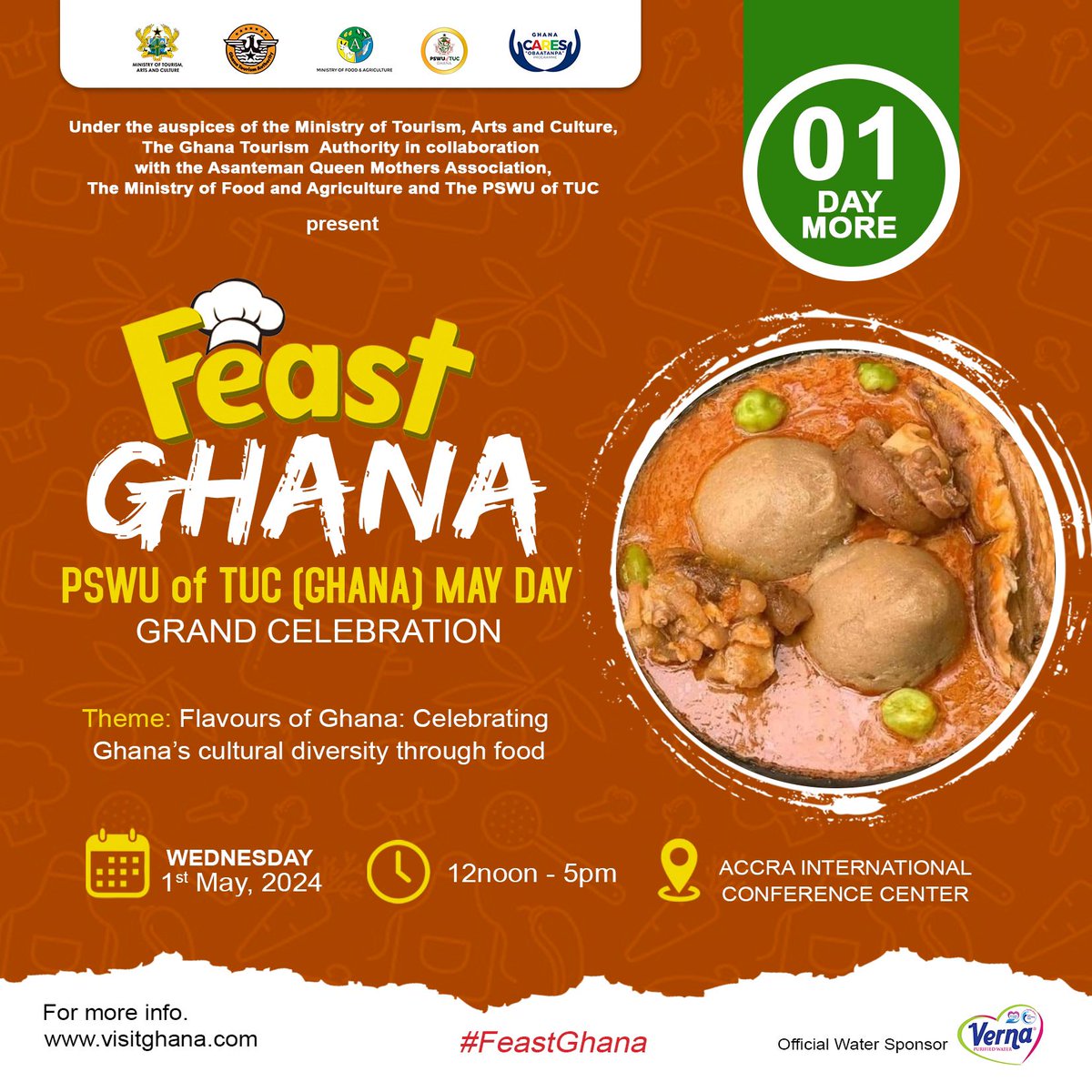 Tomorrow come join us as we celebrate Ghanaian cuisine at Feast Ghana!! .from 12-5pm at the Accra International Conference Centre! @ghanatourismGTA @VisitGhanaNOW