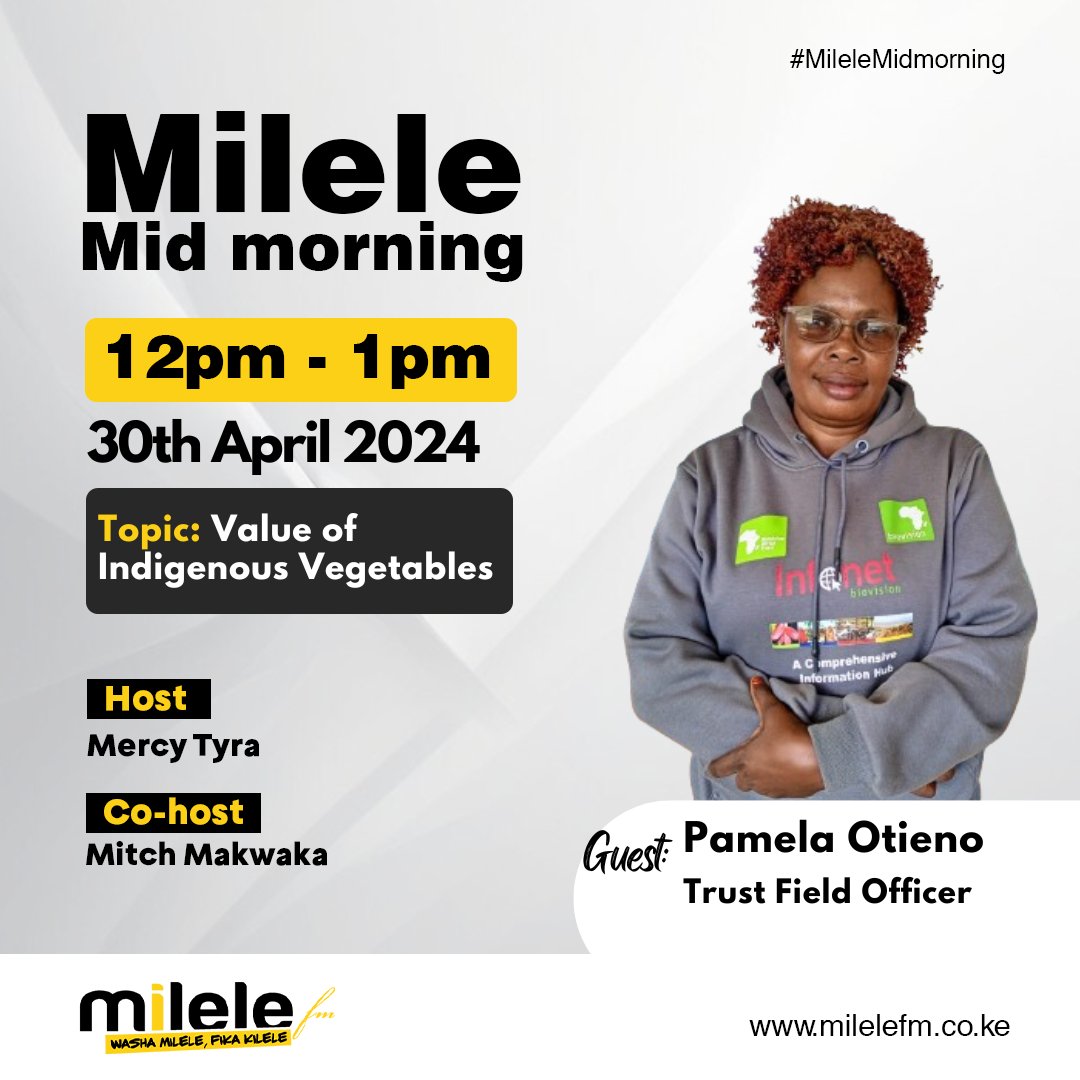 Mgeni wetu wa leo ni Pamela Otieno kutoka Biovision. Uko na swali gani kwa mgeni wetu? #MileleMidMorning @Tyrahmercie @mitchcomedian