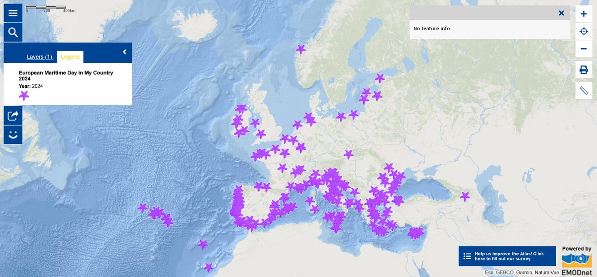 A new #map layer on ‘European Maritime Day in My Country 2024’ has been added to the #Atlas!

Explore it to learn about local events across 🇪🇺!

▶️ec.europa.eu/maritimeaffair…

#EMDinMyCountry #OceanLiteracy #EU4Ocean