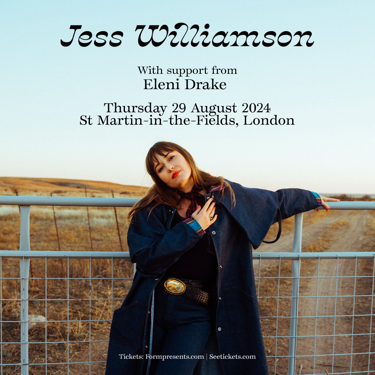Texas-born singer-songwriter @jessswilliamson returns to London on 29th August for a special show at @smitf_london! With support from Eleni Drake. 🎟 Tickets on sale 10am Wednesday.
