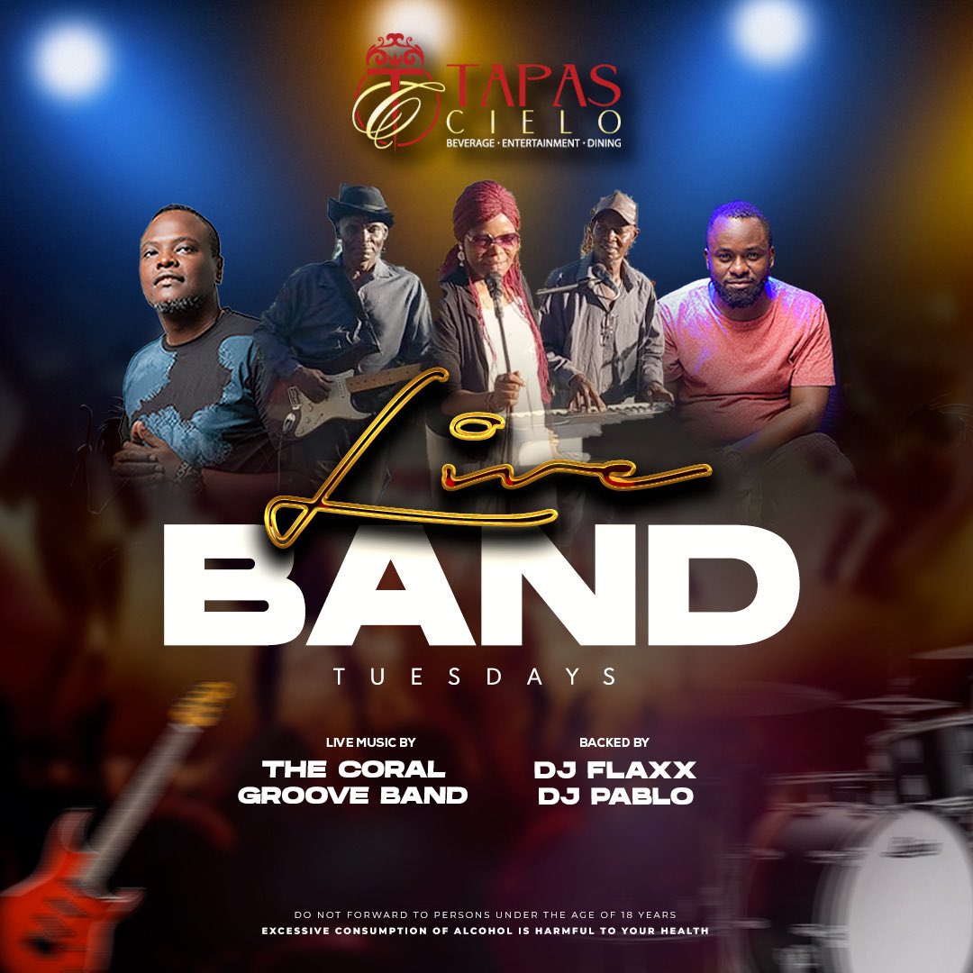 Pre - Labour Groove with The Coral Groove Band at Tapas from 8pm to 11pm backed by @deejay_flaxx @pabloelsavio from 11pm till late! Call for Table Reservations: 0739 888 888 #LiveBandTuesdays #LabourDayParty #LoveTapasCielo