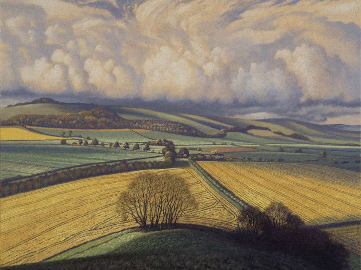 Good Day! May 23 (Rape fields, Little Knoll) by James Lynch Egg tempera on gesso coated wood panel (Private Collection)